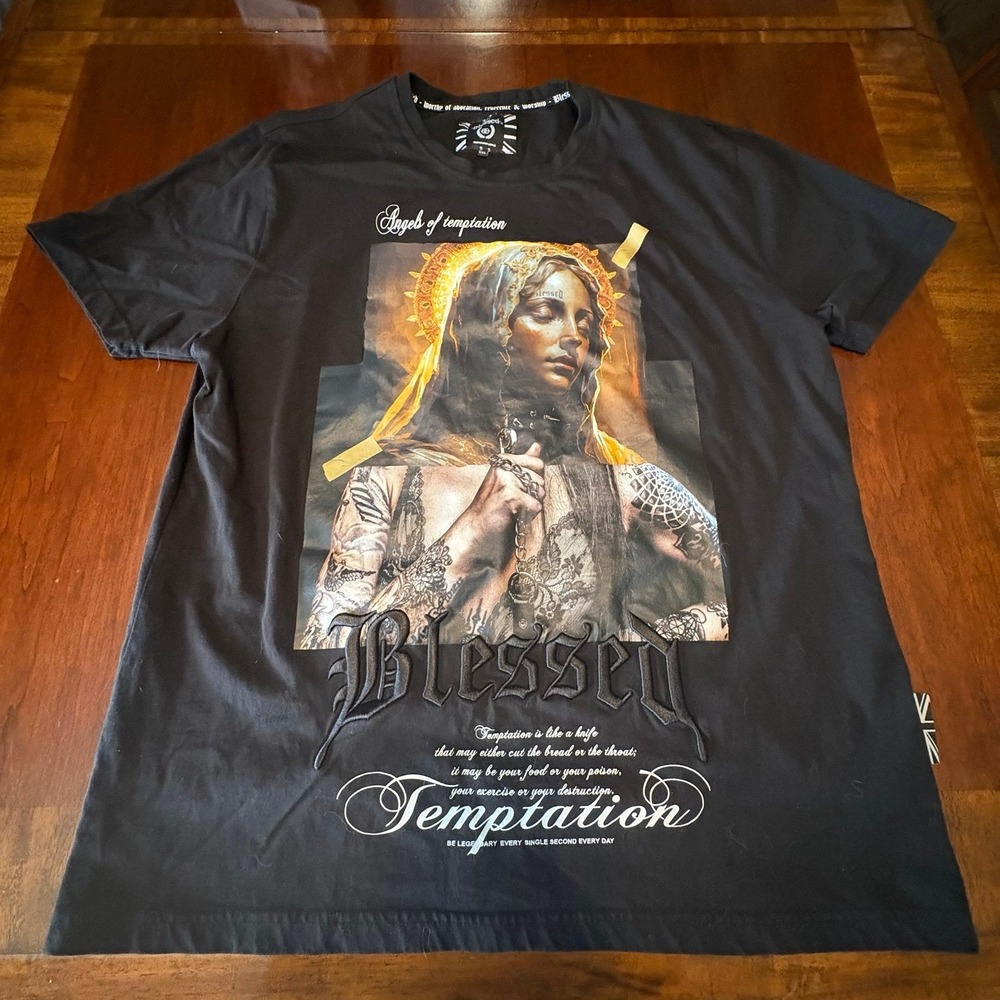 Blessed Angel of Temptation Graphic Tee Black Mens XXL Streetwear